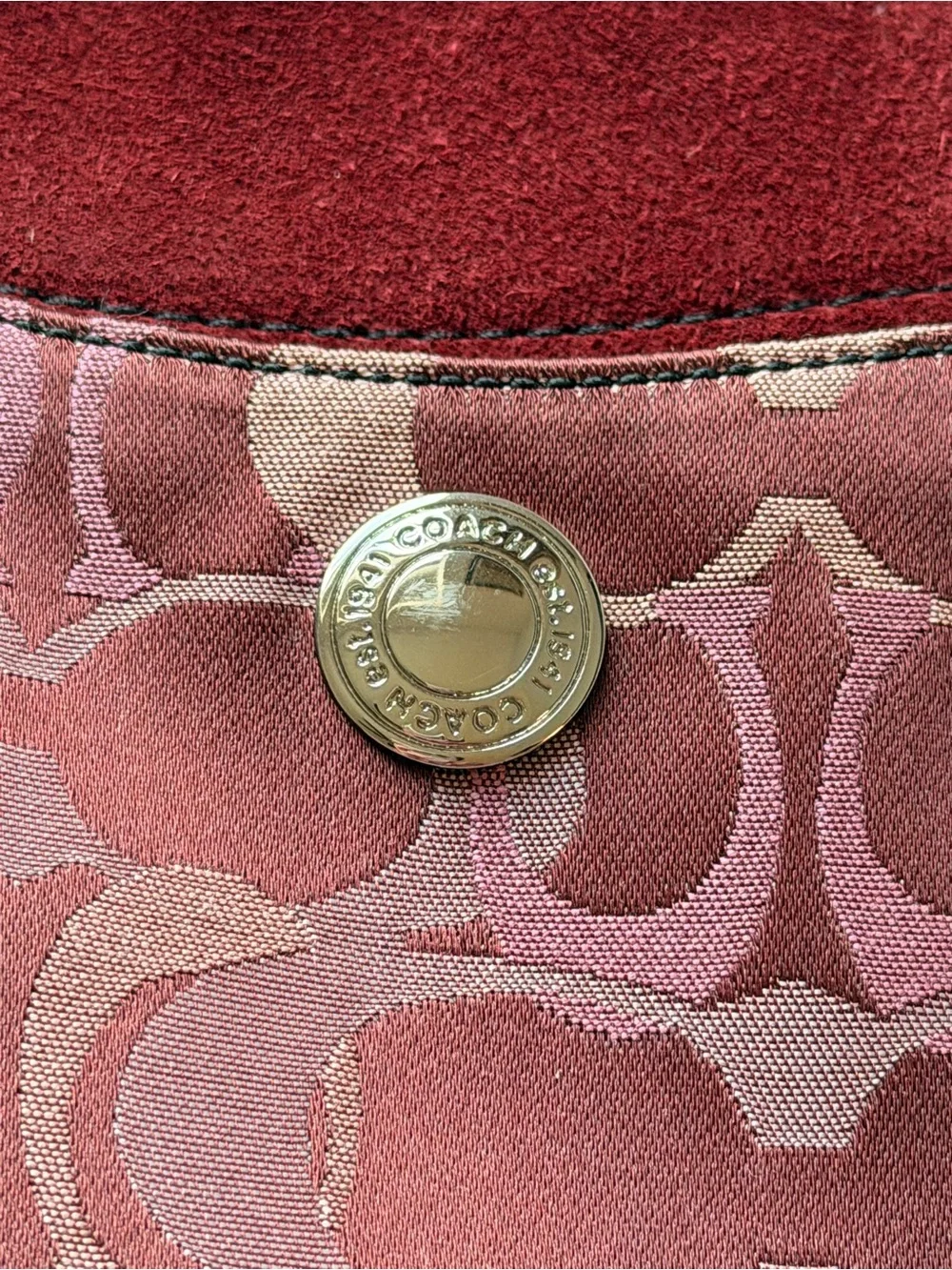 Vintage Coach Pink and Burgundy Signature Canvas Shoulder Bag